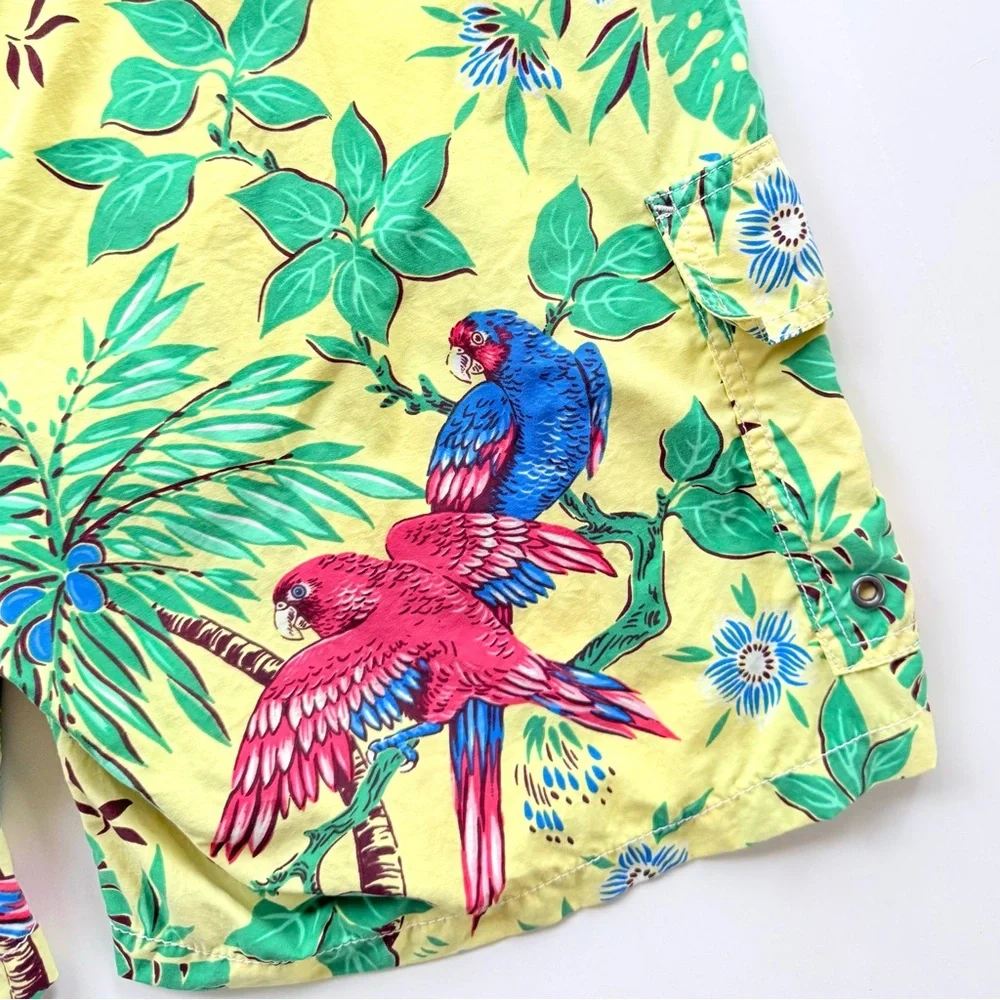 Vintage Polo Ralph Lauren Yellow Tropical Parrot Print Swim Trunks Size M